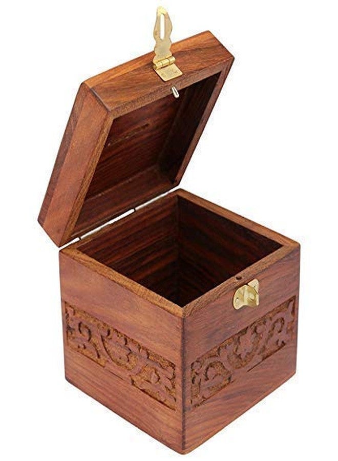 Giftoshopee Wooden Handmade Square Coin Bank with Lock (4x4x4-inches, Brown) - Image 2
